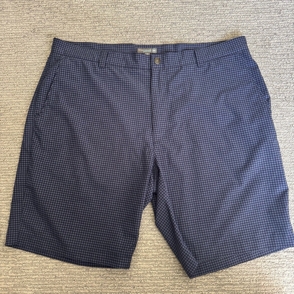 Peter‎ Millar  Size 38 Crown Sport Performance Flat Front Golf Shorts Blue Check
